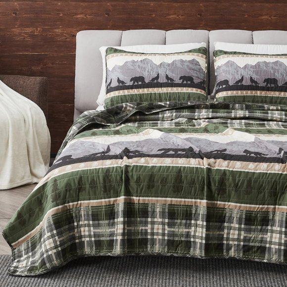 Great Bay Home 3-Piece Reversible Rustic Lodge Bedspread Quilt with 2 Shams. All-Season Quilt Set. (Full/Queen, Salt Creek)