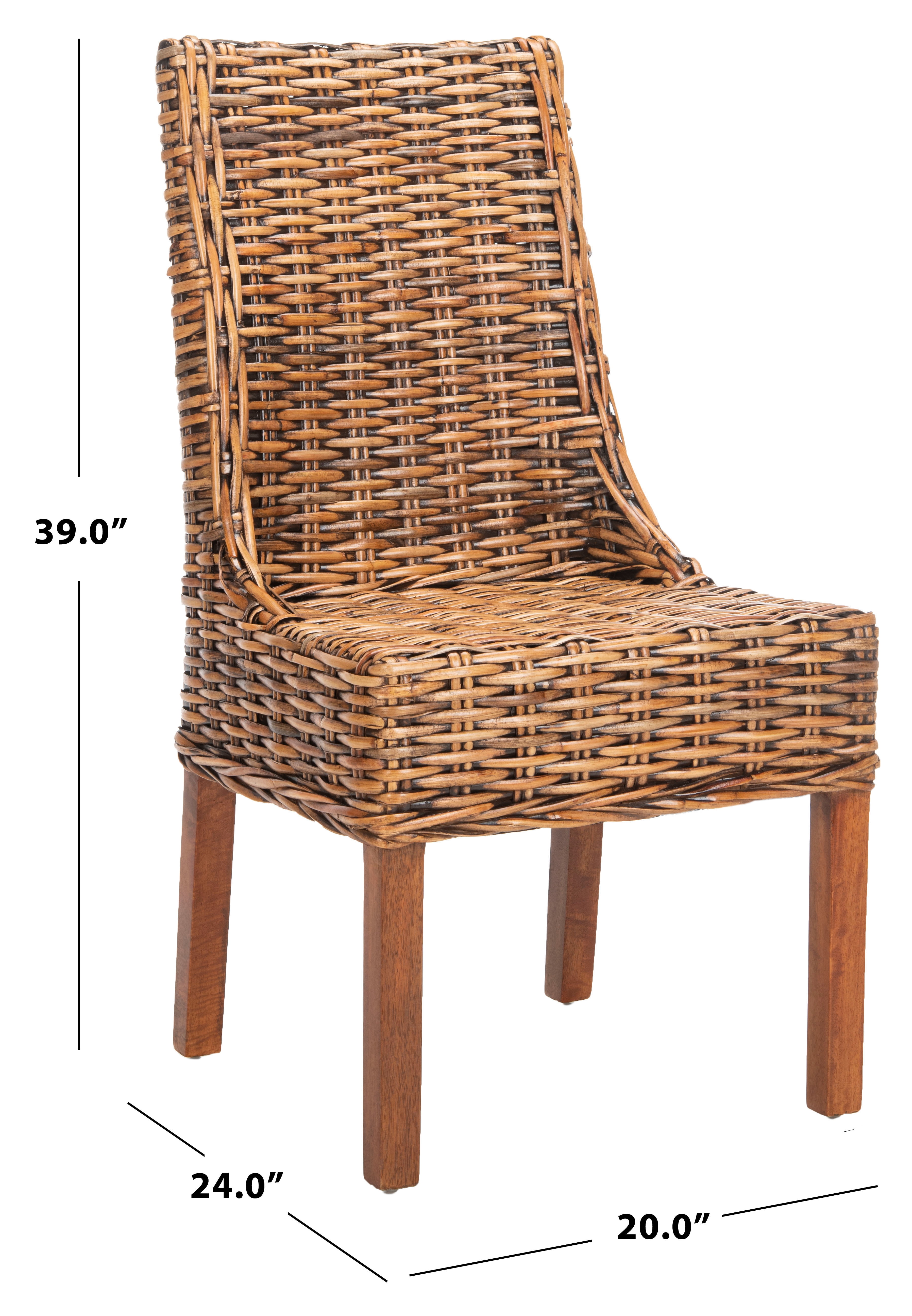SAFAVIEH Suncoast Nautical Rattan Solid Dining Parsons Chair, Walnut (Set of 2)