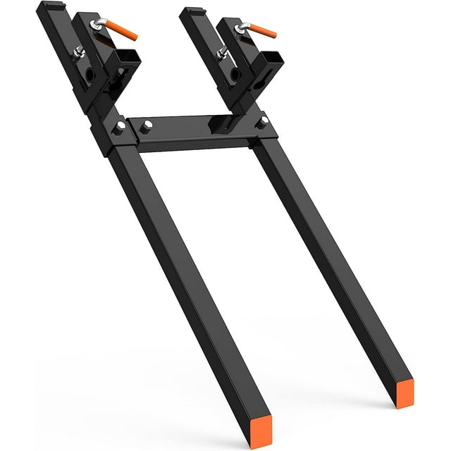 Royalbelle Fourchettes à Palette Robustes de 60 Pouces, Fourche Seau à Fixation Rapide Robuste de 4000 Lb avec Barre Stabilisatrice Réglable pour Tracteur, Chargeur, Direction à Glissement, Noir + Orange