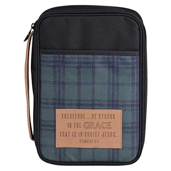 Dicksons Large Bible Cover Case With Carry Handle Pocket for Church Travel 10.25 x 7.25 Protective Polyester - Plaid Therefore Be Strong