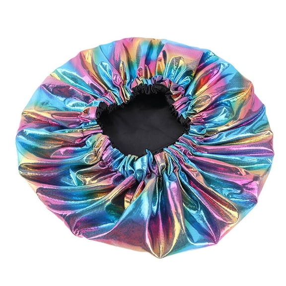 HuangHuanChen Womens Shower Cap Metallic Color Waterproof Satin Lined Sleep Leisure Hat, Loose And Tight-fitting Double-layer Sleep Hat Sky Blue