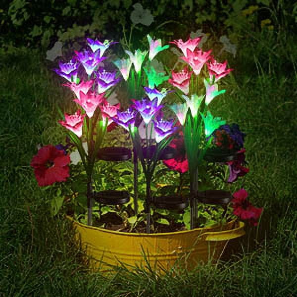 Solar Lights Outdoor Garden Decor, KOMI 6 Pack Upgraded Solar Garden Lights with 24 Lily Flowers, Waterproof Color Changing Outdoor Lights Solar Powered Flower Lights for Patio Yard Garden Decoration