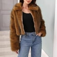 thumbnail image 2 of Cropped Faux Fur Jacket for Women Long Sleeve Zip Up Lapel Coats Shaggy Warm Outerwear Fall Clothes Yellow XL, 2 of 3