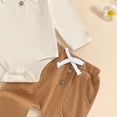 thumbnail image 5 of UngA Toddler Baby Boy Fall Winter Clothes Long Sleeve Lapel Neck Romper Elastic Waist Pants Set Infant Solid Color Outfit (Beige,9-12 Months), 5 of 6