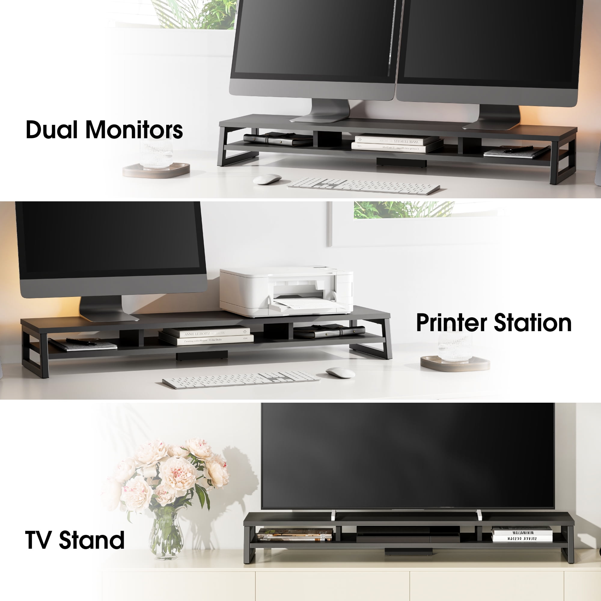 Fenge Dual Monitor Stand Riser for Desk, 42.5in Large Monitor Stands for 2 Monitors