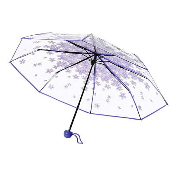 GASTROPOD Umbrellas for Rain Transparent Design Clear Umbrella Cherry Blossom Pattern Travel Umbrella 96x22.5cm,Purple