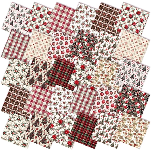 Paquetes de tela FuWeave Vintage Poinsettia Christmas, 25 x 25 cm