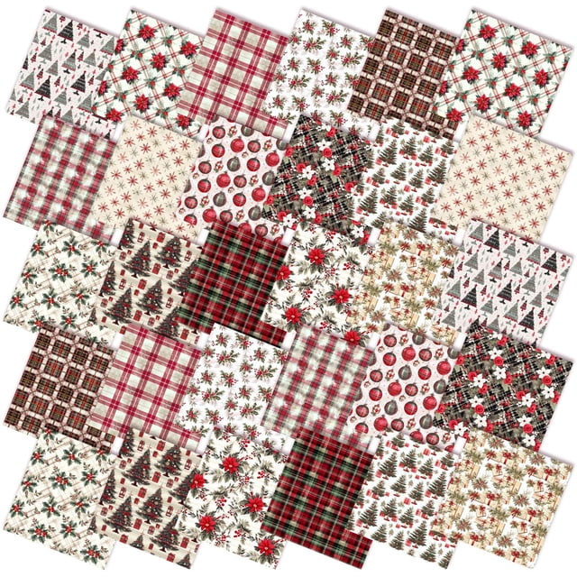 Paquetes de tela FuWeave Vintage Poinsettia Christmas, 25 x 25 cm