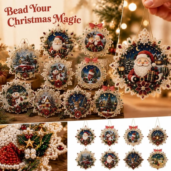 Christmas Pearl Diamond Painting Suncatcher Kit, Pearl Art Christmas Ornament Craft for Adults, 7.87 in Acrylic Hanging Snowflake Decor, Diamond Painting Gift for Holiday Home Decoration