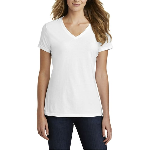 Just Blanks Ladies Fan Favorite Blend V-Neck Tee, White, 4XL