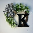 thumbnail image 2 of Comefolife Initial Front Door Wreath, 11.8 inch 26 Surname Letter Wreath with Striped Linen Bow, Round Front Door Wreath Front Porch Decoration 26 Letter, Farmhouse Style Rustic Door Decor Gift(P), 2 of 4