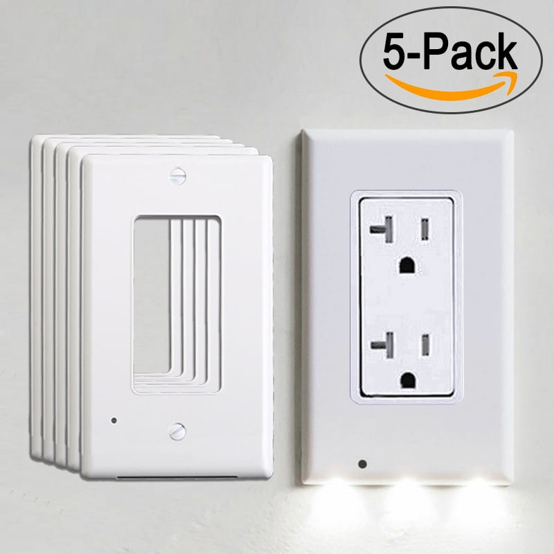10pcs Round Duplex Electrical Outlet Wall Plate with 3 Sensor LED Night Lights 