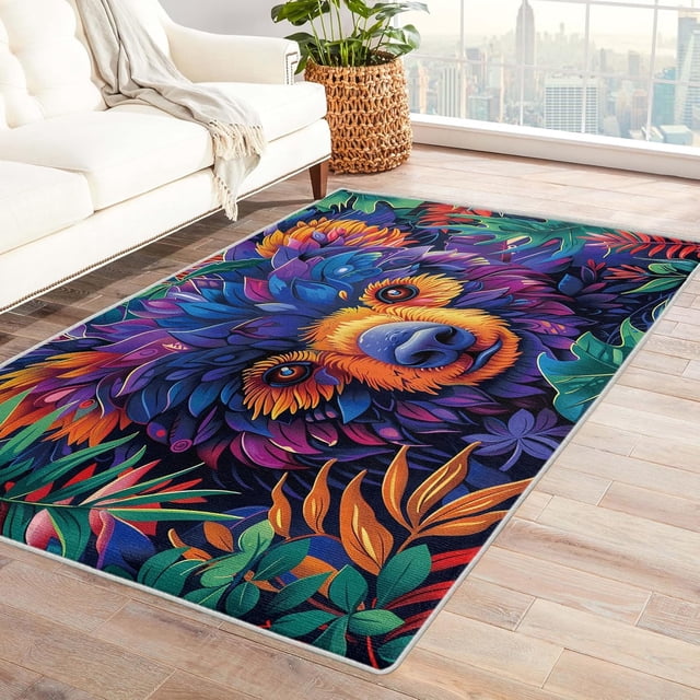 2x3 Rugs Bear Area Rug, Colorful Carpet for Living Room Bedroom Entryway Animal Patterned Indoor Home Decor, Non Slip Soft & Low Pile Small Washable Rug ZJ&646