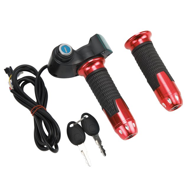 Electric Bicycle Throttle Handle, Real Time Accurate Twist Throttle Grip Automatic With Key For 12V To 99V Electric Vehicles Red Handle Cover