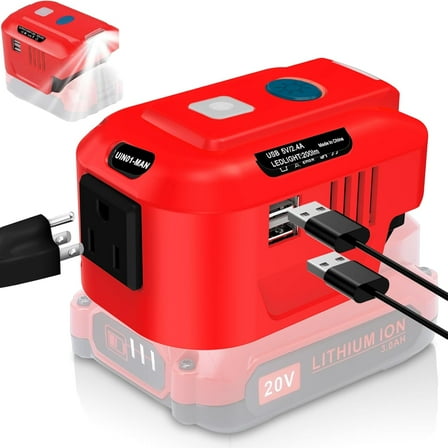 150W Power Inverter for Craftsman 20V Battery, DC 20V to AC 110V Power Inverter Work for Dewalt Battery with AC Outlet/Dual USB Port /200ML LED Light