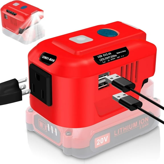 150W Power Inverter for Craftsman 20V Battery, DC 20V to AC 110V Power Inverter Work for Dewalt Battery with AC Outlet/Dual USB Port /200ML LED Light