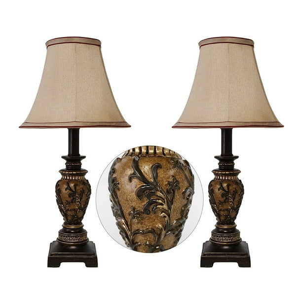 Set of 2 19"H Carved Traditional Accent Table Lamp Bedside Lamps Set (Dark Goldenrod