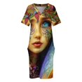 thumbnail image 4 of Vestido de verano de arcoíris adornado para mujer traje holgado con bolsillo, 4 of 7