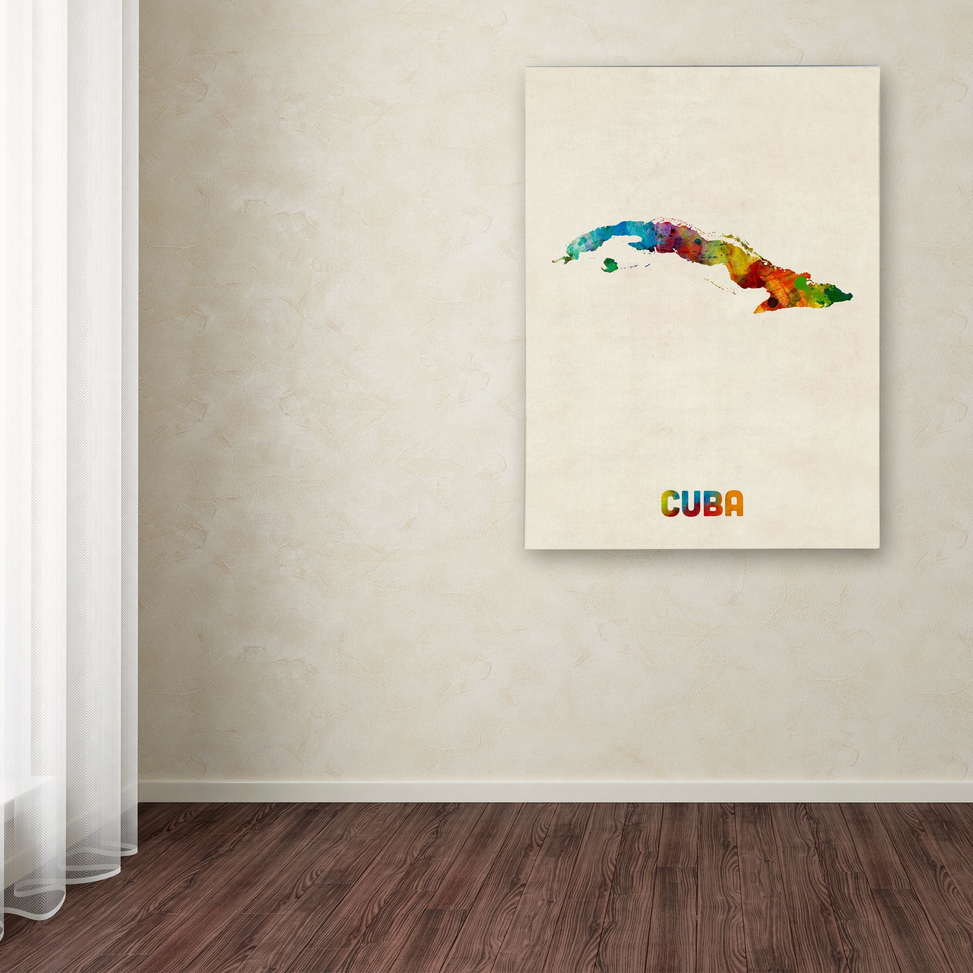 Trademark Fine Art ''Cuba Watercolor Map'' by Michael Tompsett 35' x 47' Canvas Art (MT0737-C3547GG)