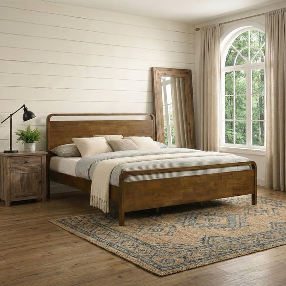 Roundhill Furniture Eldren Wood Platform Bed in Walnut Finish, King