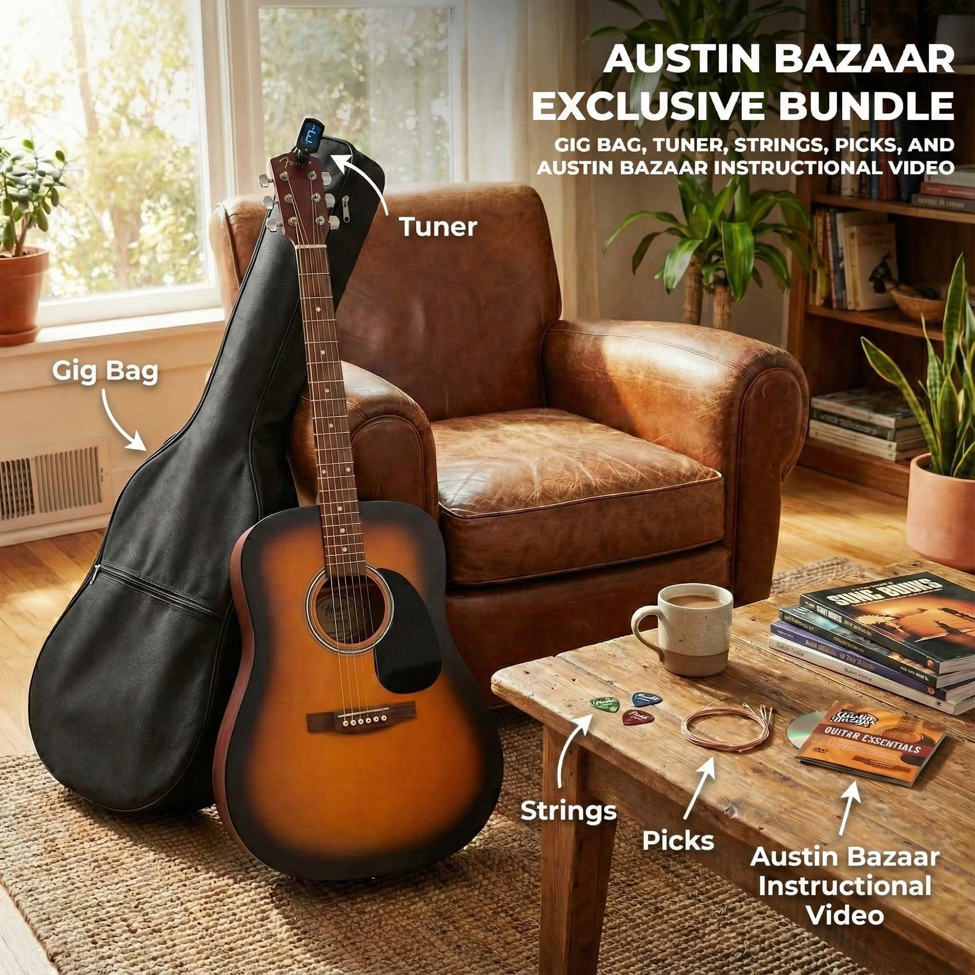 Fender FA Series Dreadnought Acoustic Guitar - 2-Color Sunburst w/ Gig Bag