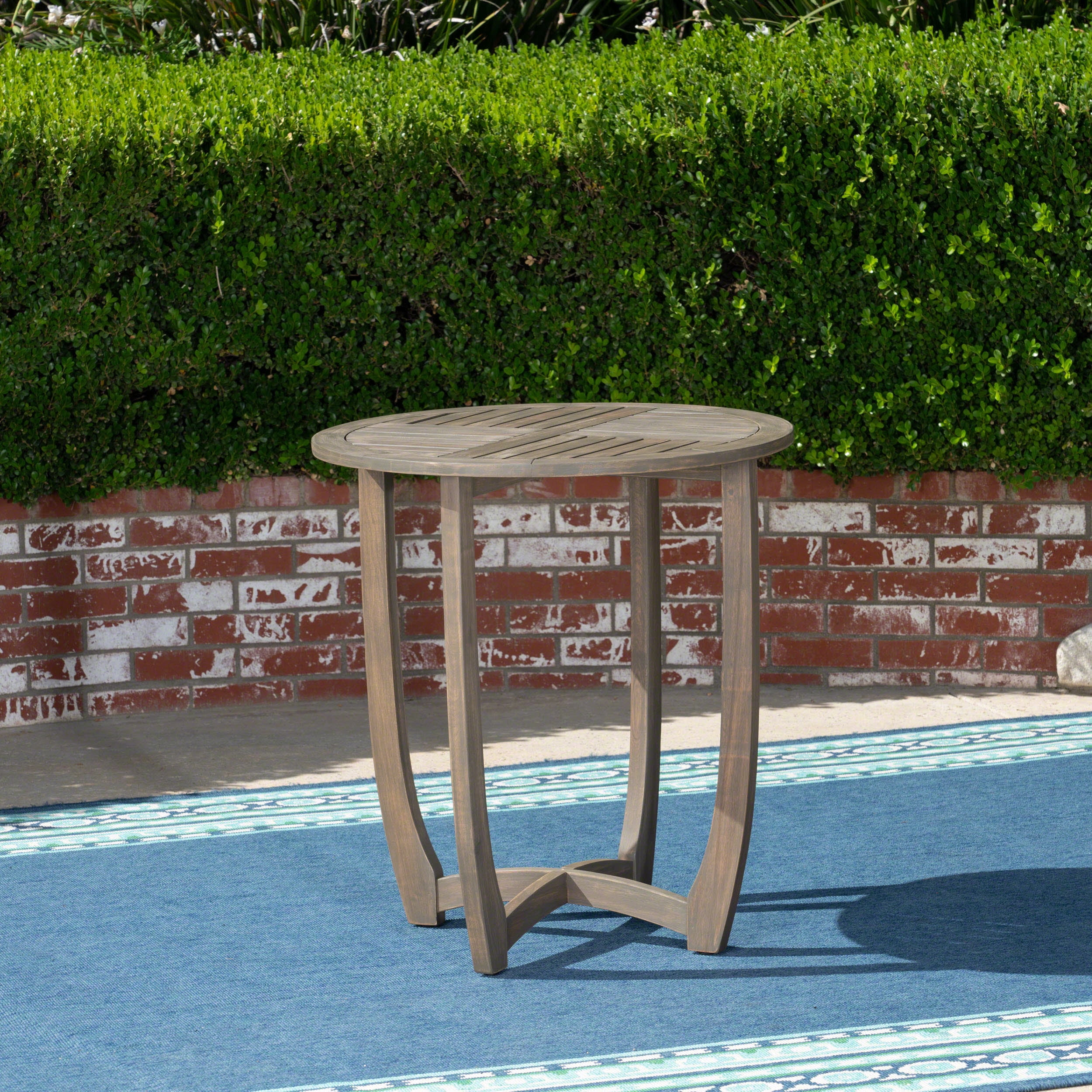 Outdoor Round Acacia Wood Bistro Table 27.5 Inch, Compact Leisure Desktop for Patio Garden, Gray