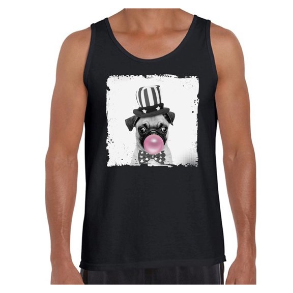 Awkward Styles Animal Puppy Tank Top for Men Cute Pug with Pink Gum T Shirt Animal Men Shirt Funny Animal Gifts Pug Clothing Pug Tank Top Men Tank Top Little Pug Blow Pink Gum Cute Pug T Shirt