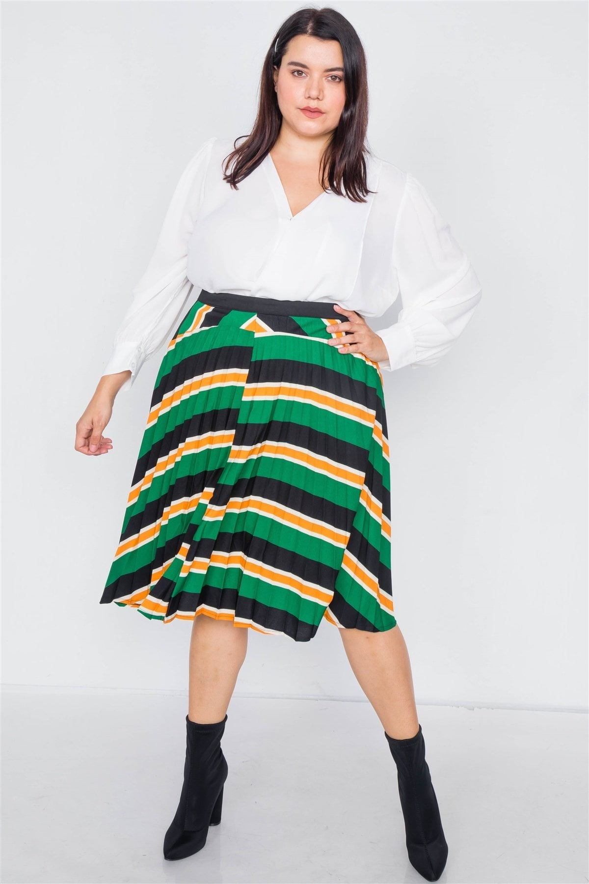 green and white midi skirt