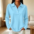 thumbnail image 3 of Long Shirt for Womens Polo Shirts for Work Golf Collared Button Vintage Long Shirt Tops Quick Dry Loose Fit Tees Light Blue M, 3 of 7