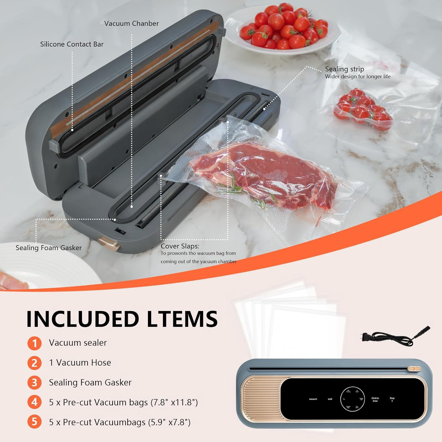Compact Mini Vacuum Sealer Machine 80KPa Powerful Suction, Automatic Operation for Easy Food Preservation and Storage with 10 Bags (White)