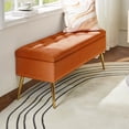 thumbnail image 3 of Tina's Home 45" Velvet Storage Bench Upholstered Tufted End of Bed Ivory Bench Bedroom Entryway Orange, 3 of 8