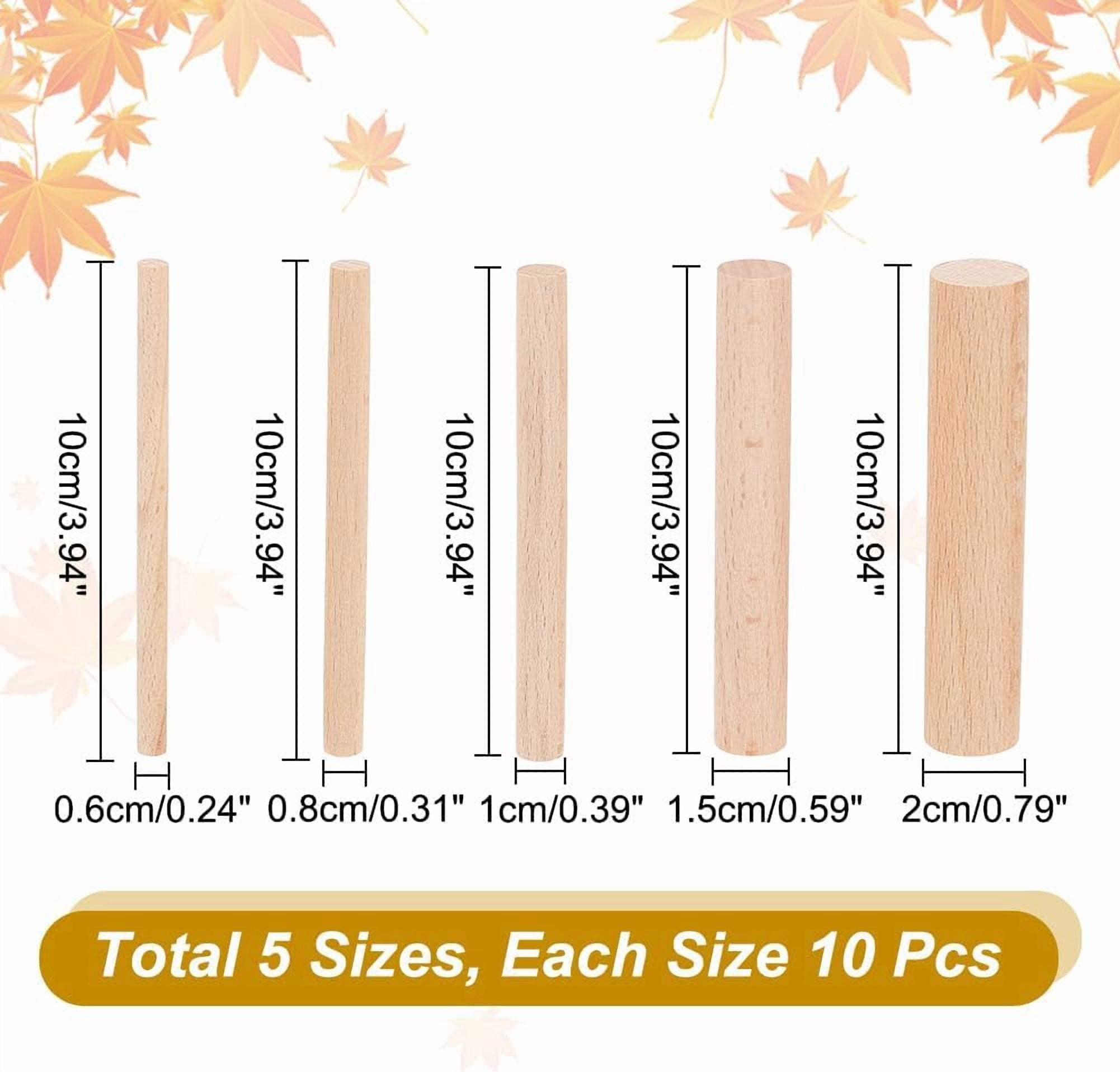 50 Pcs 5 Sizes Wooden Small Cylinder 3.94x0.24-0.79 Inch Unfinished Beech Wood Craft Sticks for DIY Crafts Painting Home and Garden Decoration Bisque