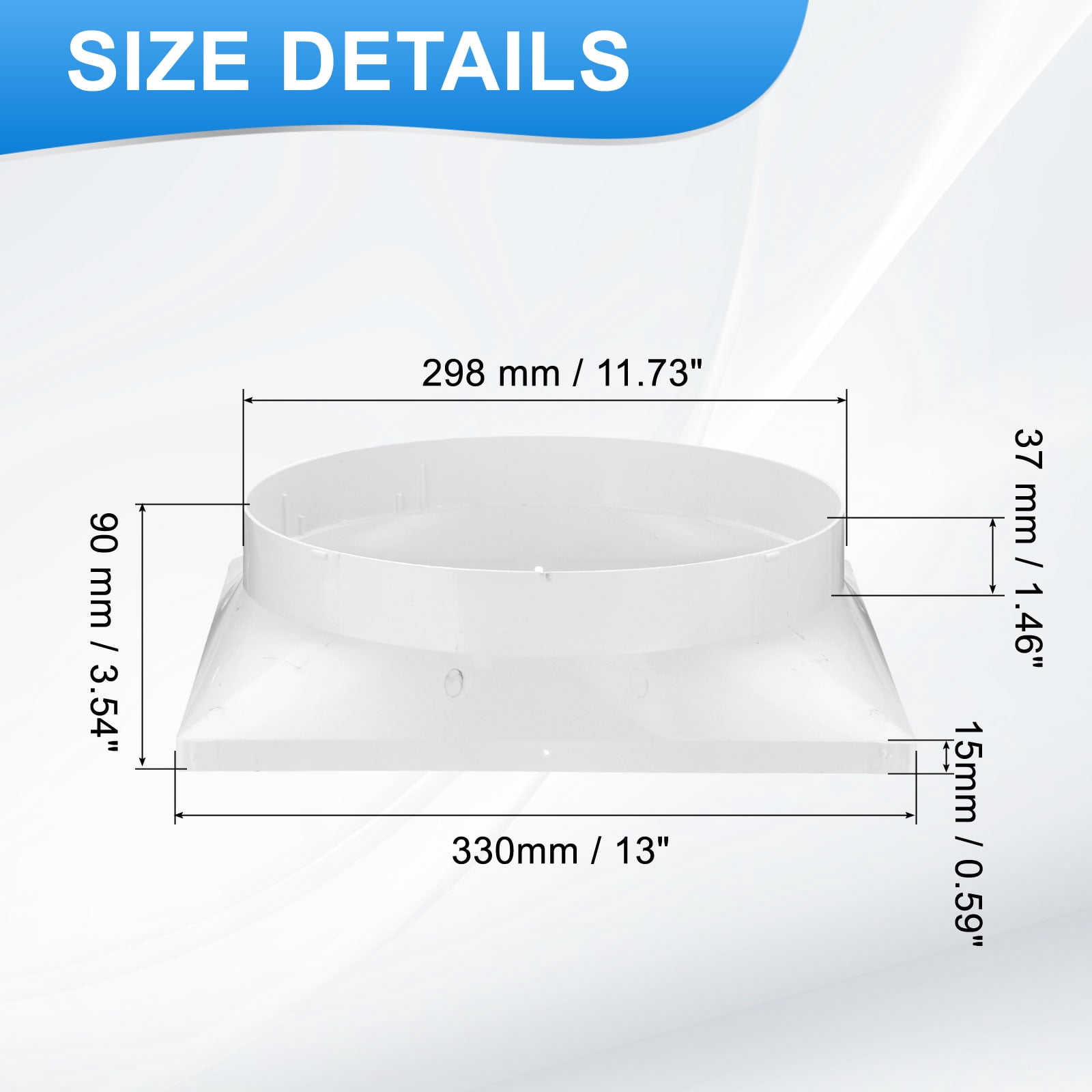 Uxcell 13" to 12" Duct Connector Flange, Plastic Square to Round Straight Dryer Vent Wall Plate for Air Heating Cooling Ventilation System HVAC Exhaust Fan, White