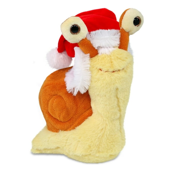 DolliBu Santa Orange Snail Small Stuffed Animal Plush Toy - Super Soft Snail Animal Dress Up with Red Santa Claus Hat, Wild Life Snail Gift, Perfect Holiday Christmas Gift - 5.5 Inches