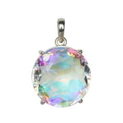 GEMHUB Rainbow Mystic Topazt 25.50 Gram Round Shape Gemstone Pendant 925 Sterling Silver Jewelry Fashion