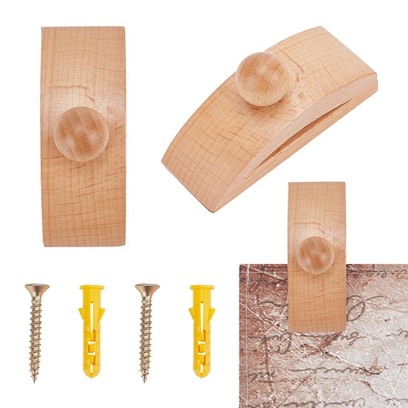 DIY 1Bag 2 Sets Wooden Quilt Wall Hangers Tapestry Hanger for Wall Wooden Wall Clips with Screw and Anchor Plug for Tapestries Large Rug Mural Blanket Wall Hanging Display (Tan)