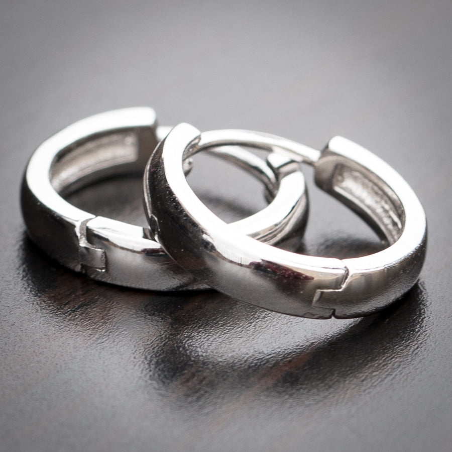 Solid White Gold Plated 925 Sterling Silver Post Small Hoop Earrings Men Women Huggie Hoop Earrings