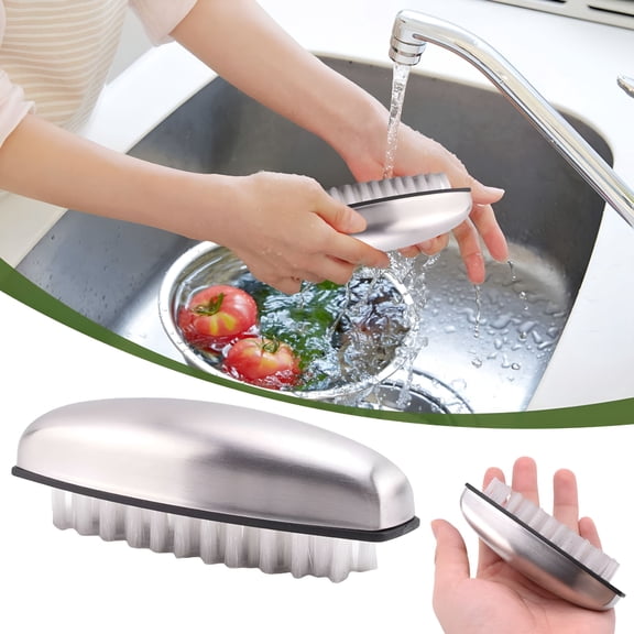 ACDANC Mud Cleaning Brush Fruit Vegetable Cleaning Brush 304 Stainless Steel Nylon Multifunction Finger Nail Brush for Kitchen Home Supplies