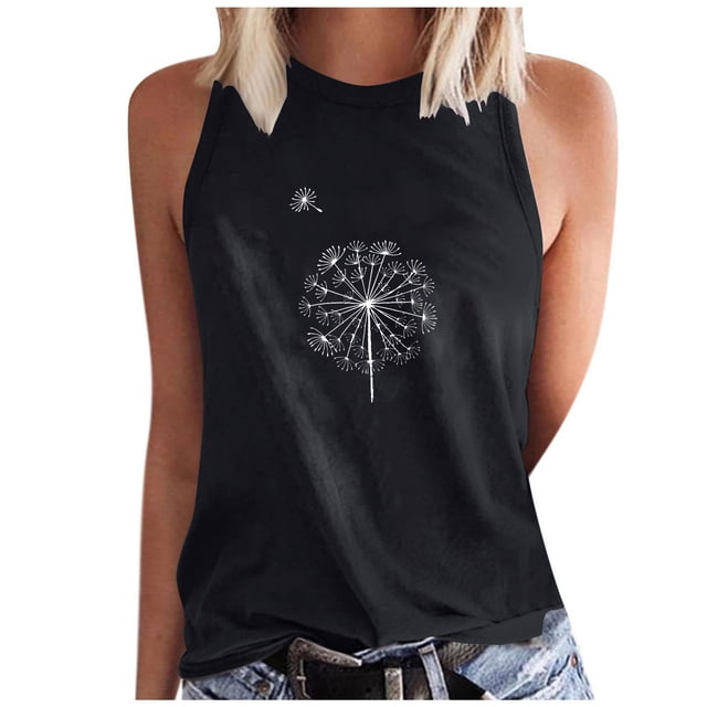 FAIWAD Camisoles Graphiques à Motif Floral pour Femmes Été Décontracté Col Rond Sans Manches Gilet d'Entraînement Ample Confortable Blouses