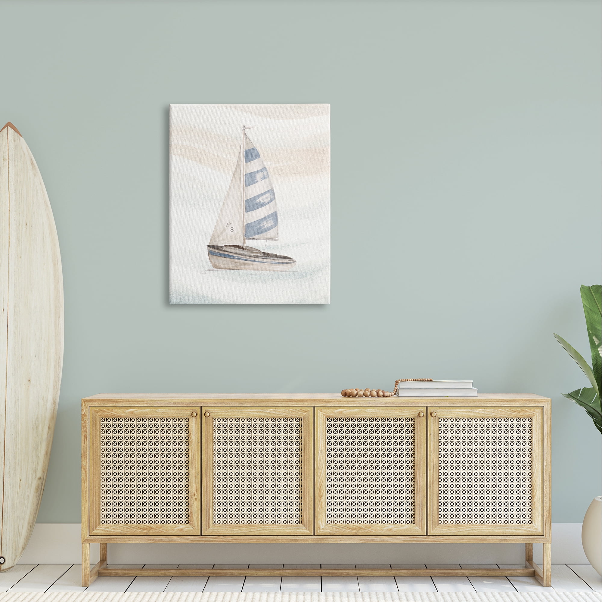 Stupell Industries Sailing Calm Ocean Waves Lone Boat Drifting Graphic Art Gallery Wrapped Canvas Print Wall Art, Design by Patricia Pinto