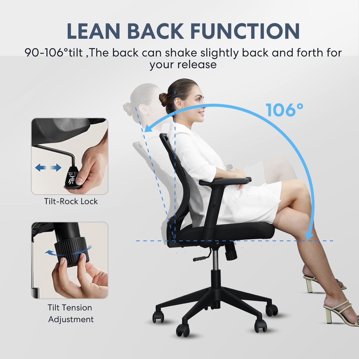 Ergonomic Office Chair - High Back Desk Chair with Adjustable Lumbar Support, Headrest & 3D Armrest - 135°Rocking Mesh Computer Chair (Black)