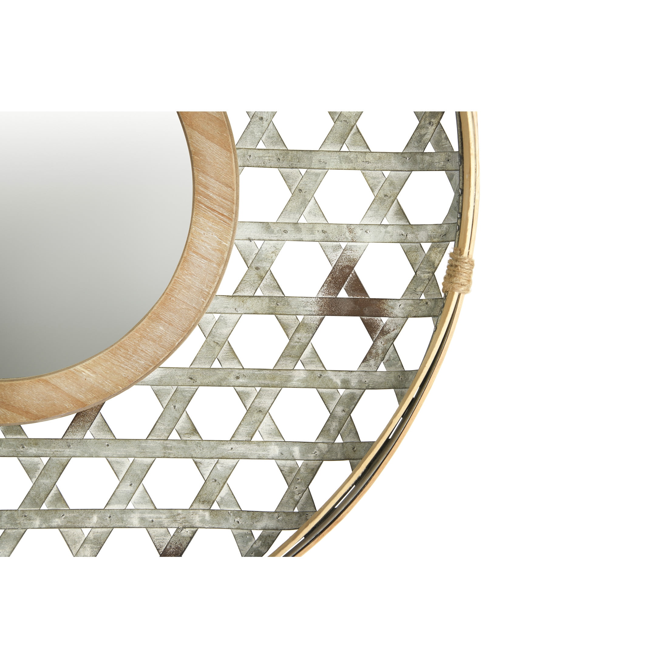 Creative Co-Op Round 2 Tone Lattice Metal Framed Wall Mirror, Wood and Galvanized Finish
