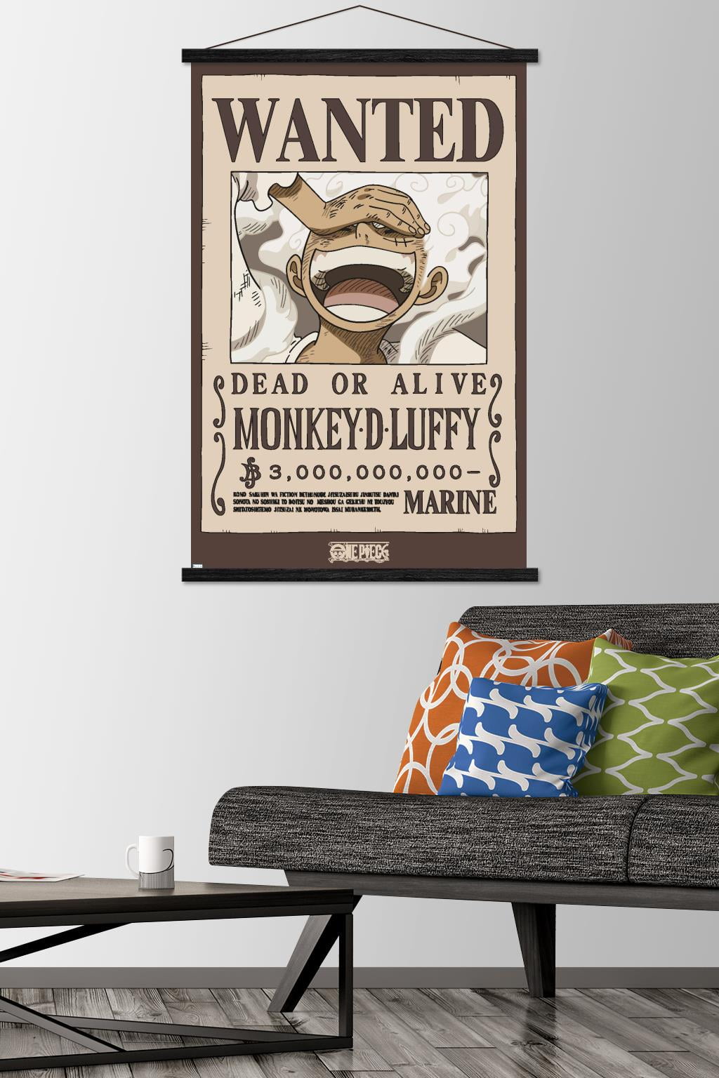 One Piece - Monkey D Luffy Wanted Poster Wall Poster with Magnetic Frame, 22.375" x 34"