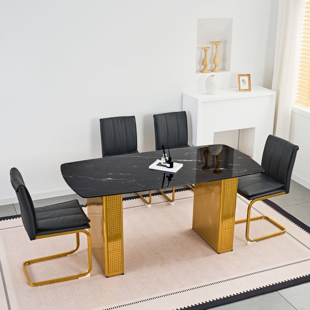 Modern dining chairs set of 4, PU leather black kitchen chairs, restaurant chairs, suitable for kitchens, living rooms, bedrooms, and offices, and metal legs, Golden