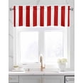 thumbnail image 2 of Red White Stripe Linen Curtain Valance for Bedroom/Bathroom/Kitchen/Living/Dining Room Window,Modern Geometric Minimalist Vertical Striped Pocket Topper Drapes Decorative Cafe Drapery Panel 60"x18", 2 of 6