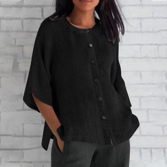 BEFOKA Womens Shirts 3/4 Long Sleeve Basic Tee Casual Fall Tops Button Up Fashion Casual Clothes Ladies Pullover Shirts Tops Loose Fits