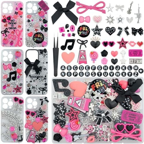 1050 Pcs Junk Phone Case Charms Kit, Charms for Customizing Cases, Kawaii Bow, Letter Beads, Nail Accessories, Flatback Pearls, Rhinestones, Cute Aesthetic Decor for Personalization$$Art & Craft