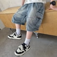 thumbnail image 3 of Gubotare Boys Girls Jean Shorts Elastic Waist Straight Leg Knee Length Denim Shorts Pockets Casual Summer School Jorts Size 13-14 (Blue,13-14 Years), 3 of 5