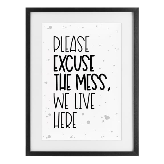 Stupell Industries Modern Excuse the Mess Bold Black Framed Print Under Glass, 14 x 20, by Martina Pavlova
