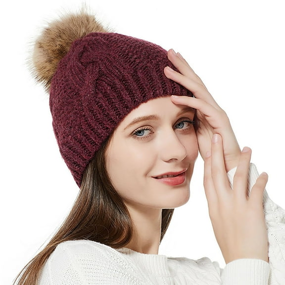 XUNKUSGA Womens Hat Winter Ribbed Knitted Hats Women Warm Fleece Lined Winter Hats for Women with Pompom Fashion Thick Slouchy Ski Cuff Cap Brown